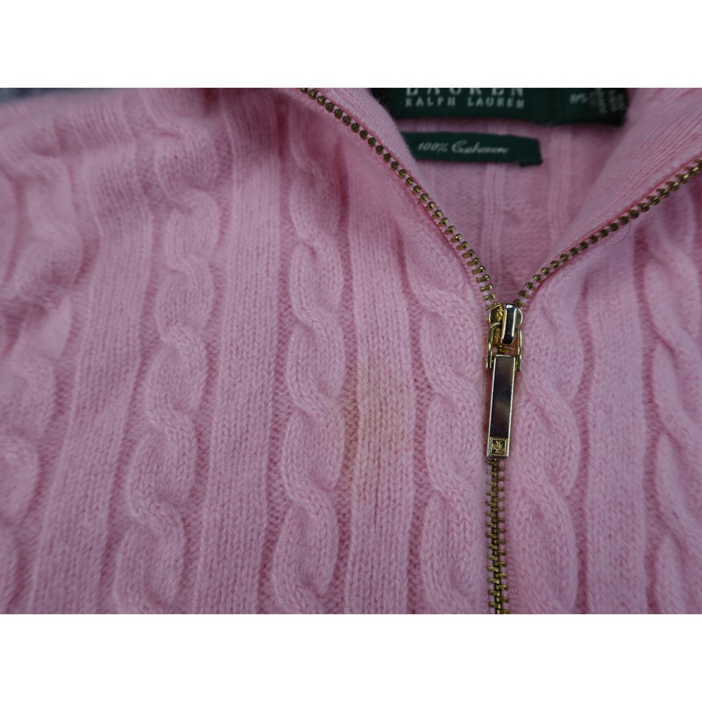 Lauren Ralph Full Zip Sweater Womens Petite Small Pink Cashmere Cable Knit - Picture 6 of 13